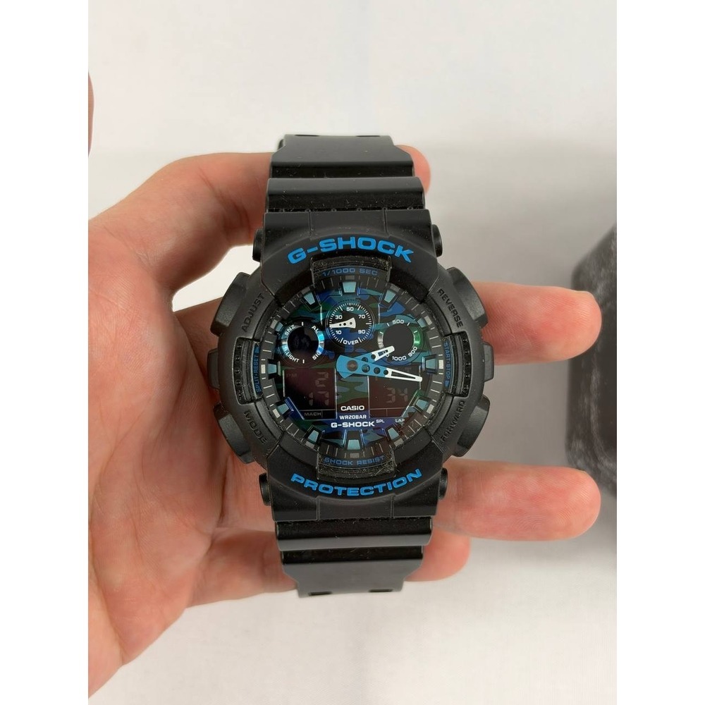 Casio G-Shock GA-100CB-1A 5081 Black Blue Camo Analog Digital Watch w/ Box